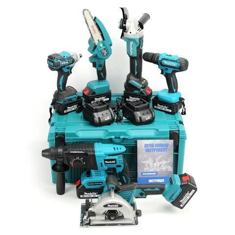 Акумуляторний набір 6в1 Makita 48V Шуруповерт, Гайковерт Секатор Перфоратор Міні-пила Болгарка 2973699150 фото